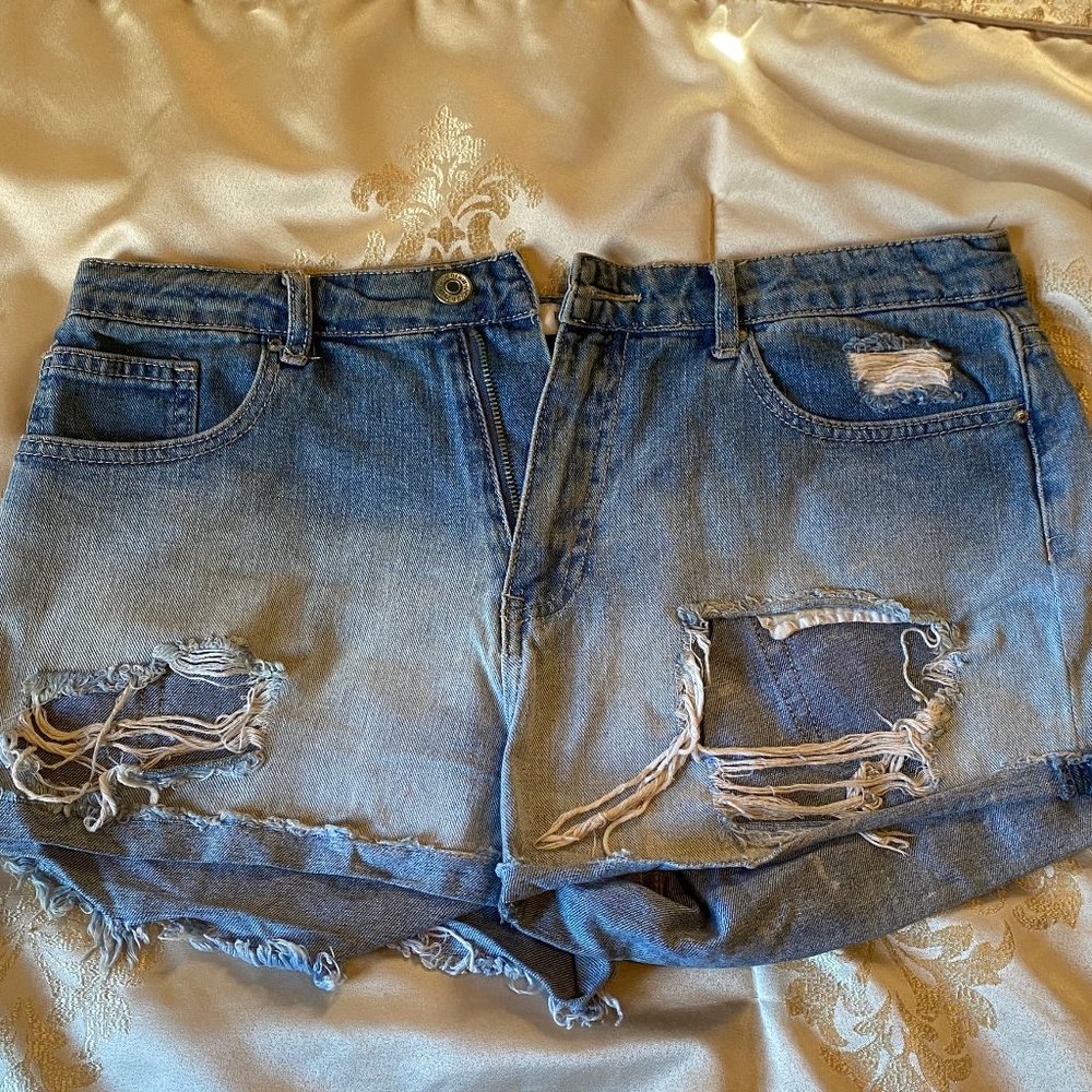 Distressed Light blue Denim Shorts